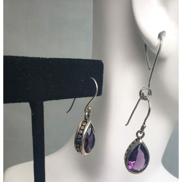 Vintage Sterling Silver 925 Amythist Teardrop Pendant Matching Earrings with 18" - Picture 6 of 12